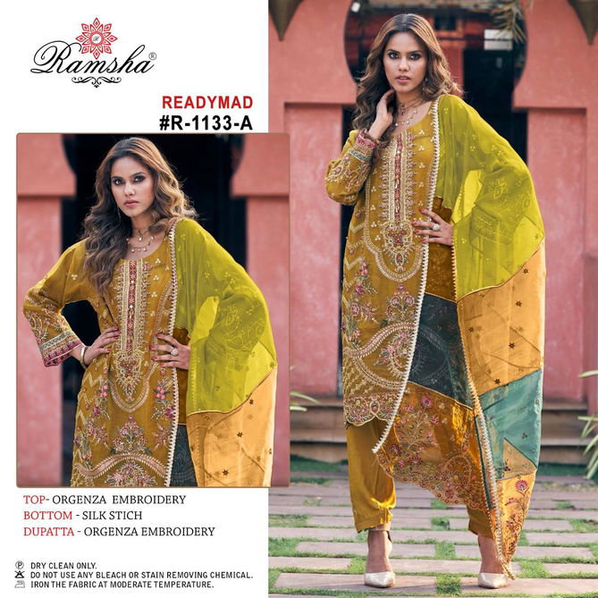 Ramsha R 1133 Organza Embroidery Readymade Pakistani Suit Wholesale Online
